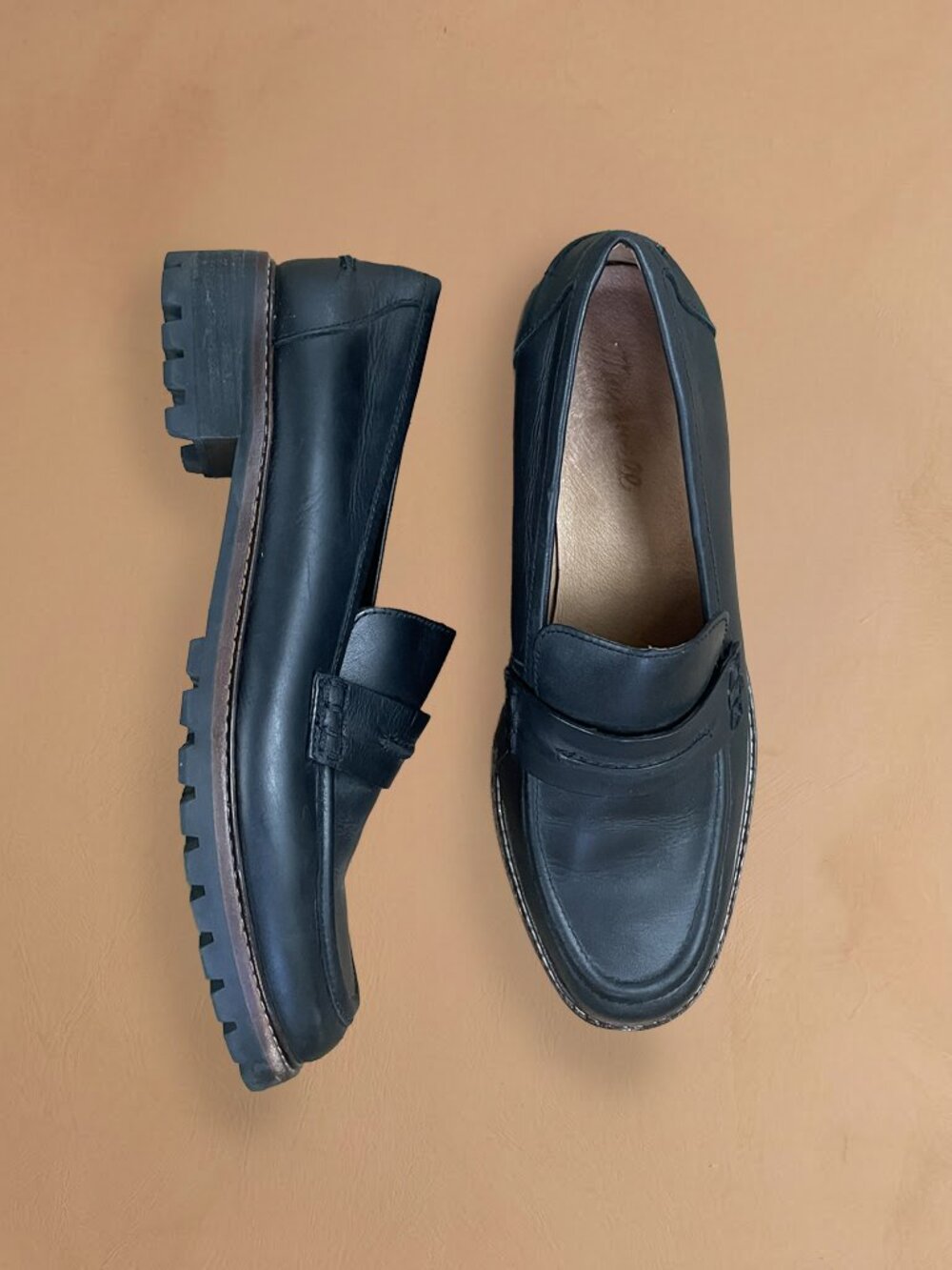 Madewell Black Leather Lug Sole Penny Loafers